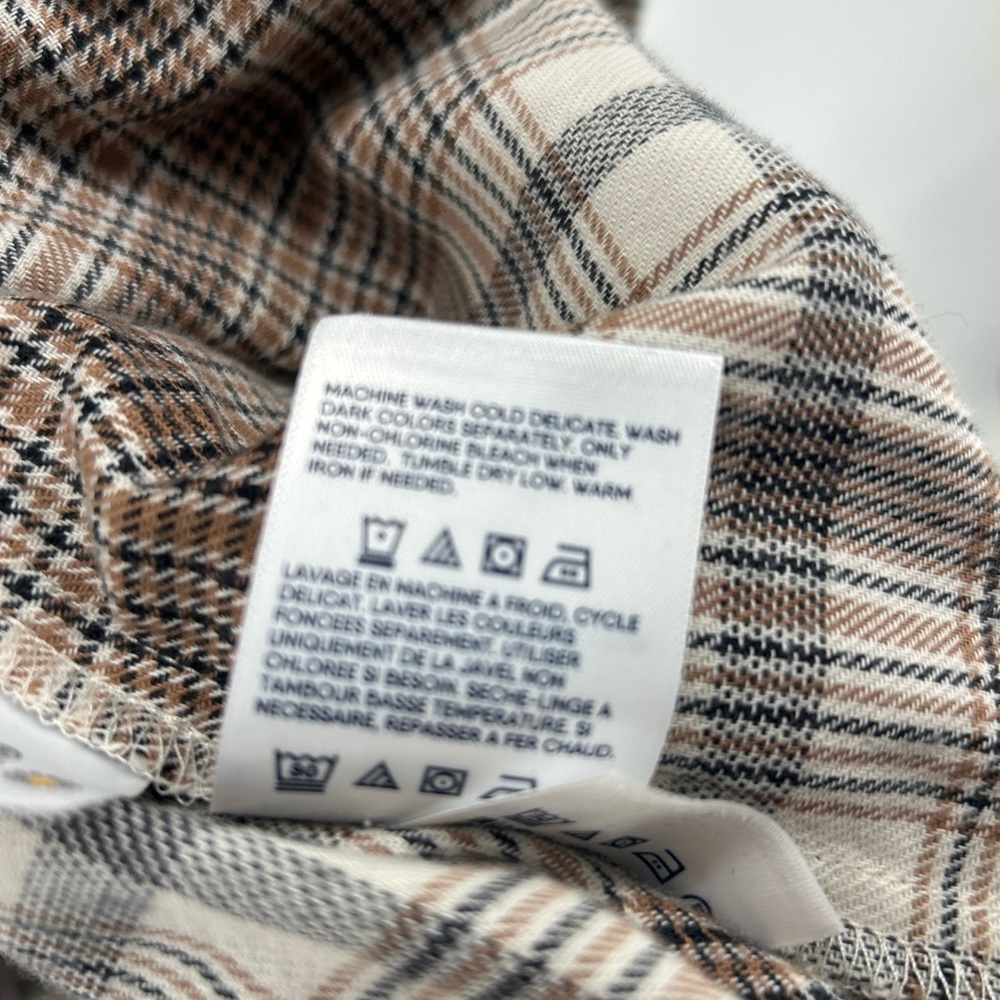 Lands End Blouse Shirt Top Women’s 3X Plus Beige Plaid Flannel Cotton Button Up - Picture 5 of 13